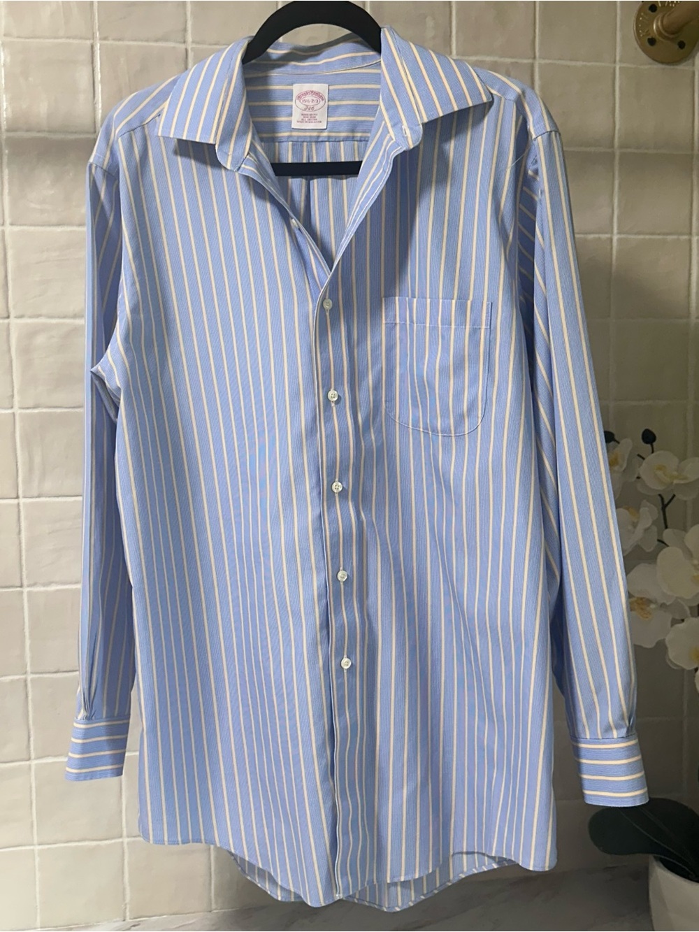 Brooks Brothers Non-Iron 346 Polo Button Down Collar, Striped Shirt